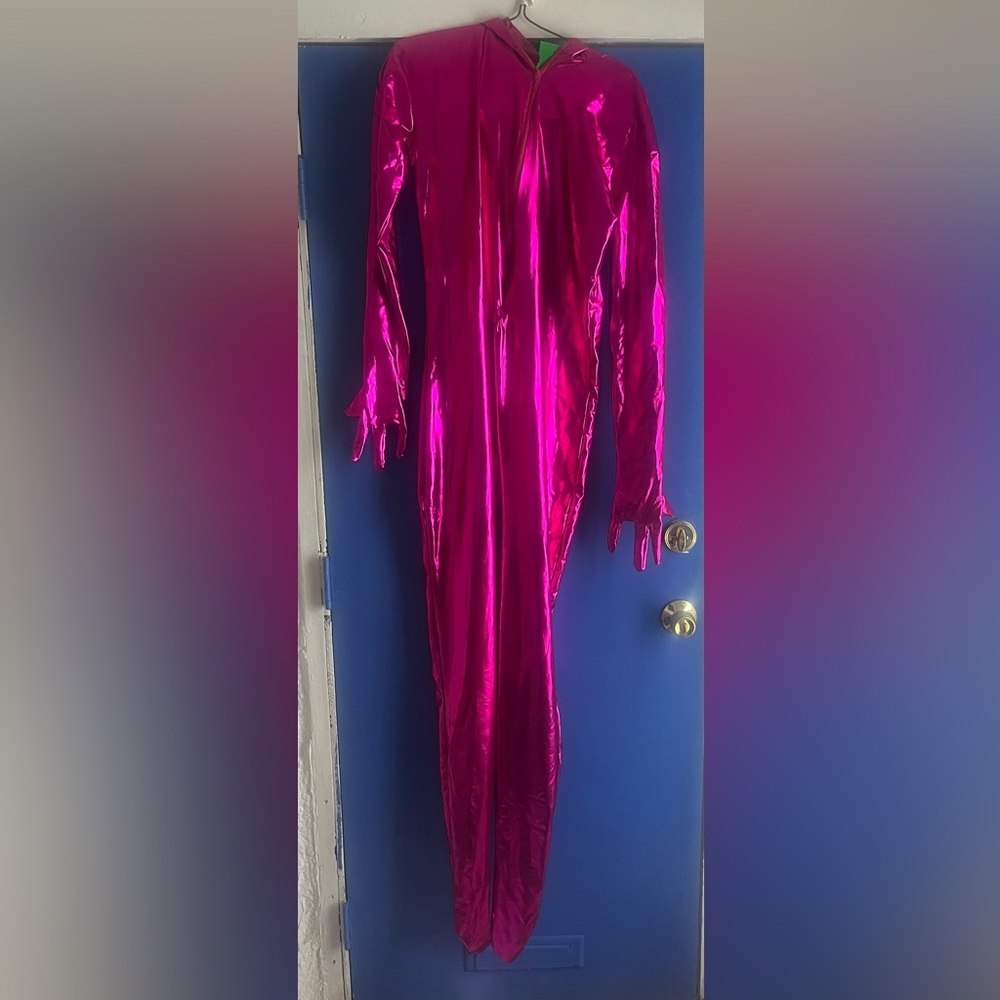 Pink metallic catsuit XL